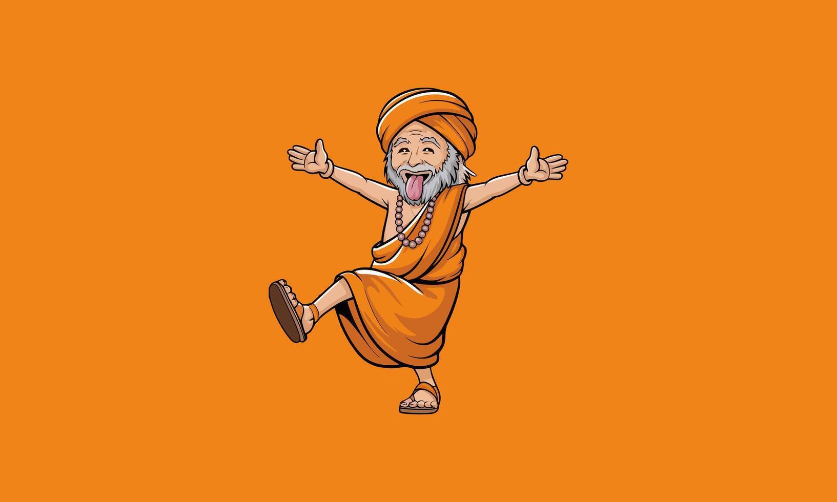 Cartoon monk dancing joyfully with arms wide open. vector