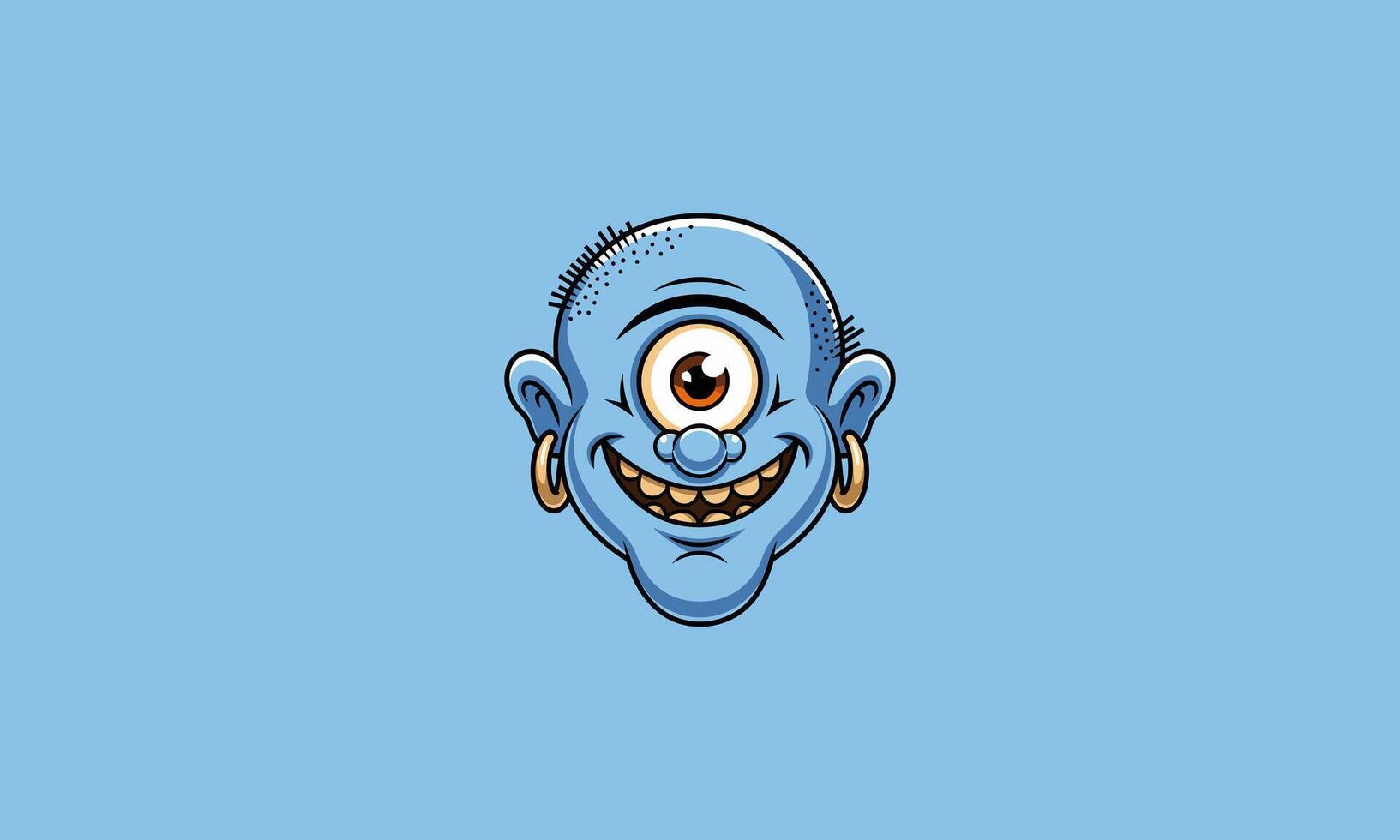 Cartoon cyclops with a wide grin and gold earrings. vector
