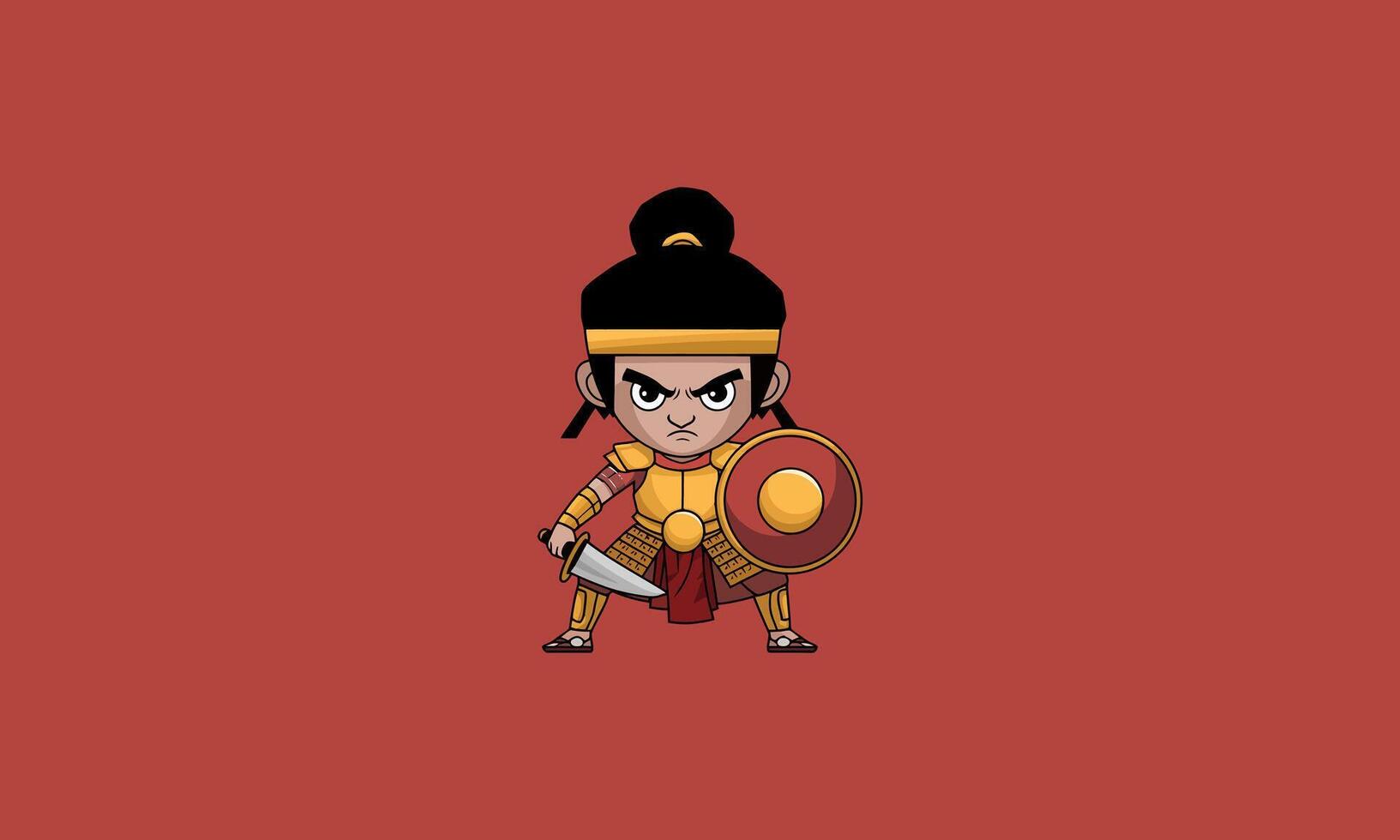 Determined warrior holding a shield and sword in armor. vector