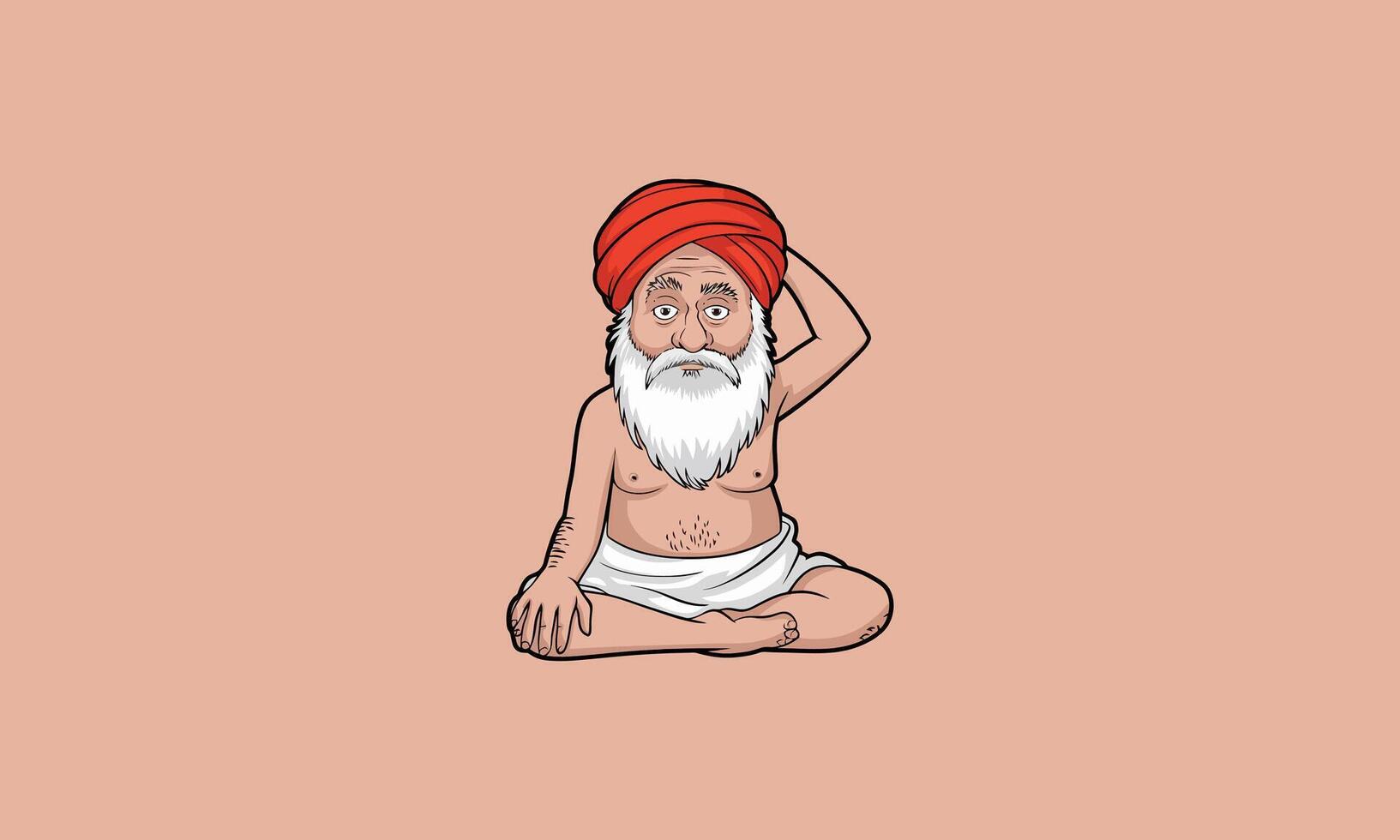 Cartoon monk sitting cross-legged with hand on head. vector
