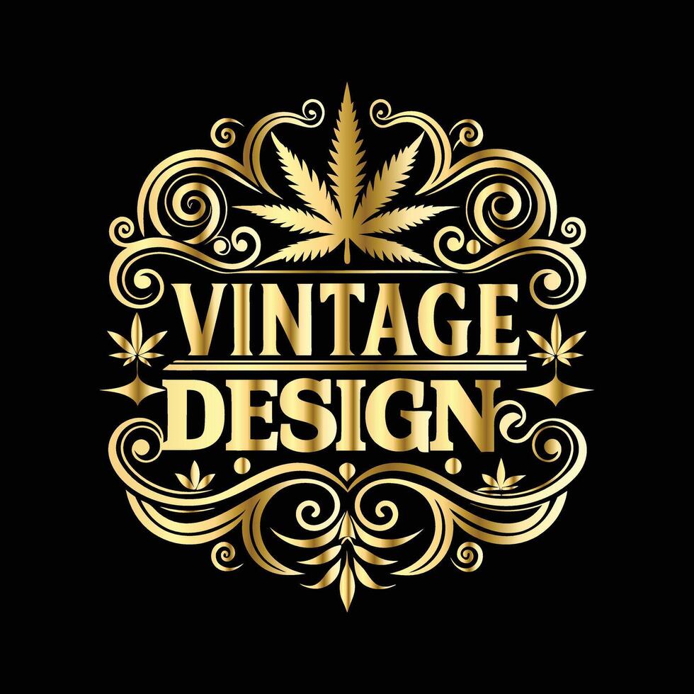 Vintage label with cannabis leafs. Template for design of a logo, emblem, sign, tattoo. illustration vector