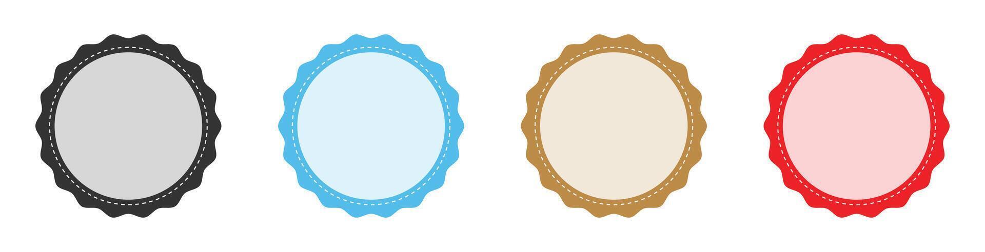 Simple circle frame icon set in different color. Collection of empty circular stamp signs. Blank labels or circular stamp set of four. Round template. illustration. vector