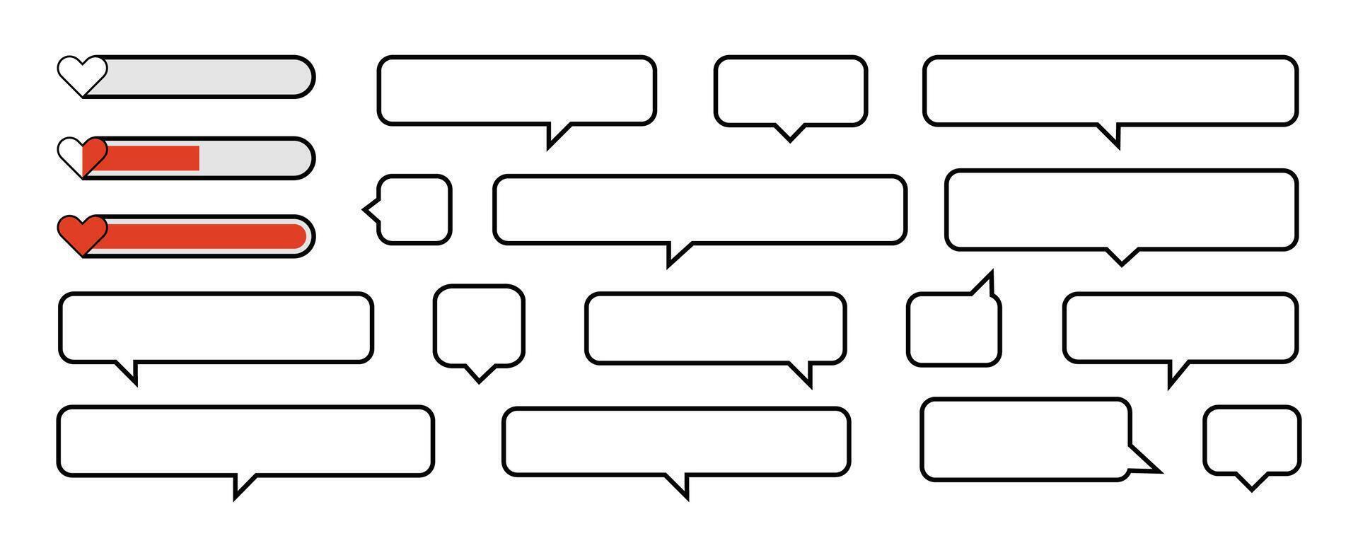 Pixel speech bubbles pack set isolated on a white background. Text boxes for chats, web and game. Speech bubbles line icons set in different shape outline symbol collection. illustration vector