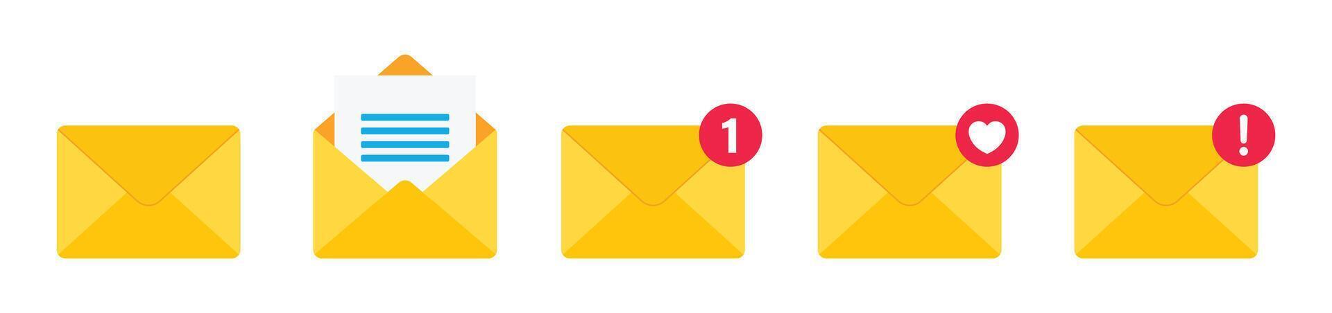 Incoming message icon set. Notification, message or email icon set isolated on white background. Envelope message icon collection. Incoming message notification illustration. vector