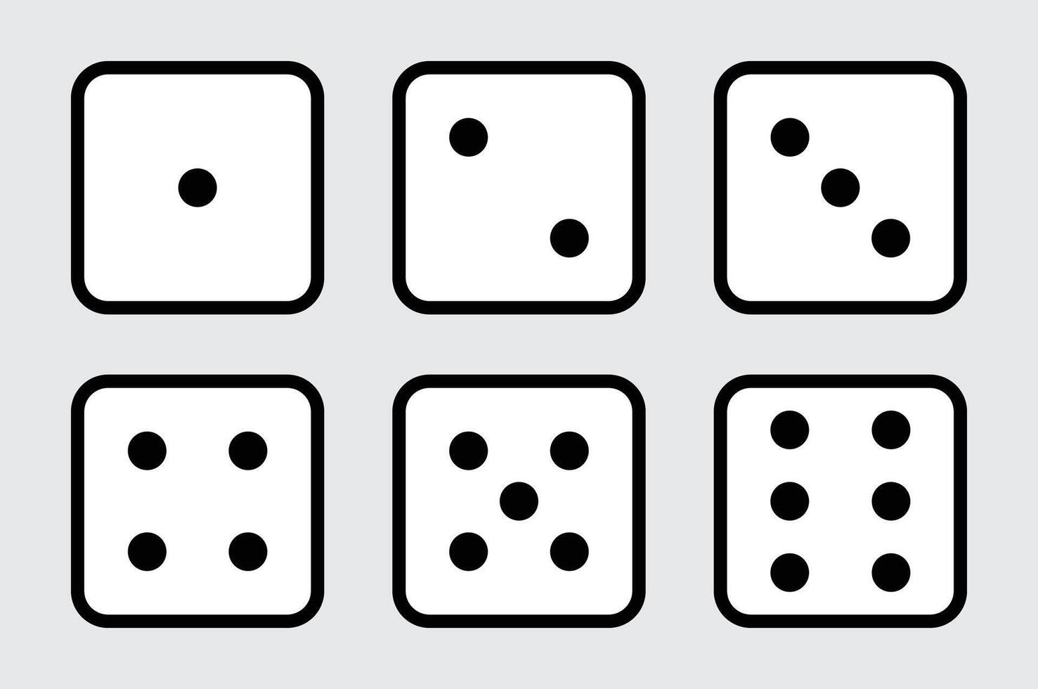 Set of game dice icon in outline design. game sign. Dice game icon set in black color isolated on white background. illustration. vector