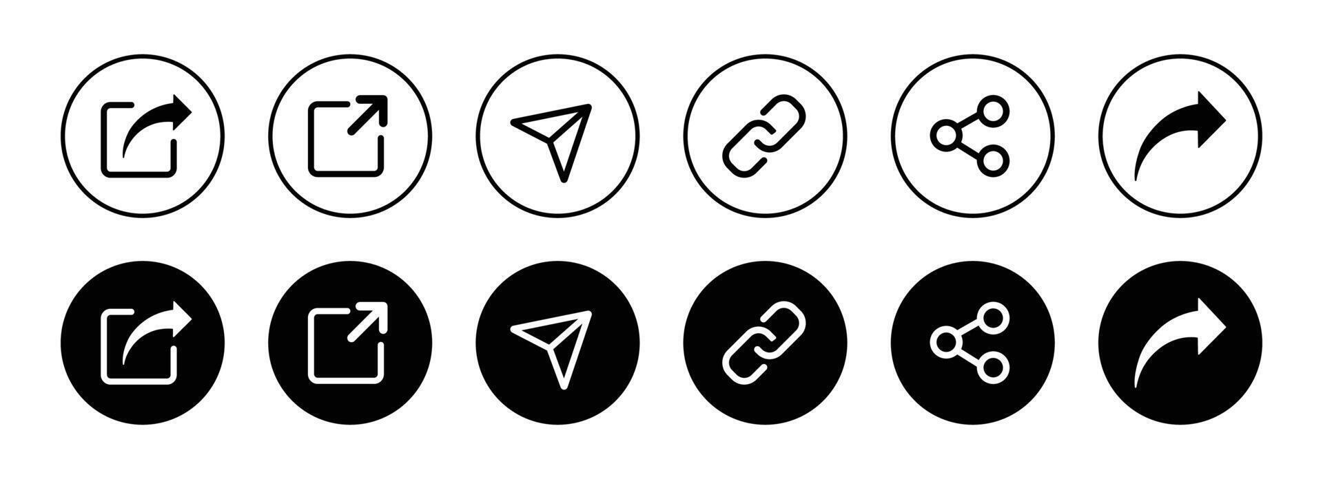 Share icon button set. Share button icon set isolated on white background. Share icon button in flat and outline style. illustration. vector