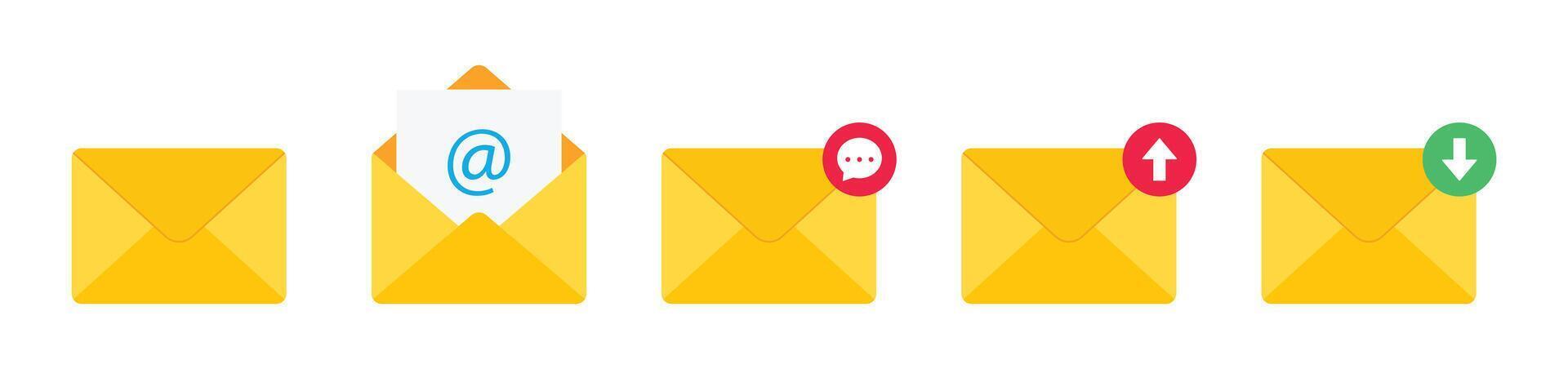 Incoming message icon. Notification, message or email icon set isolated on white background. Envelope message icon collection. Incoming message notification illustration. vector