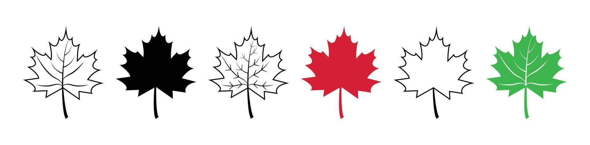 Set of flat maple leaf shape icons isolated on white background illustration. Canadian maple leaf icon set. Forest and wood signs symbol. vector