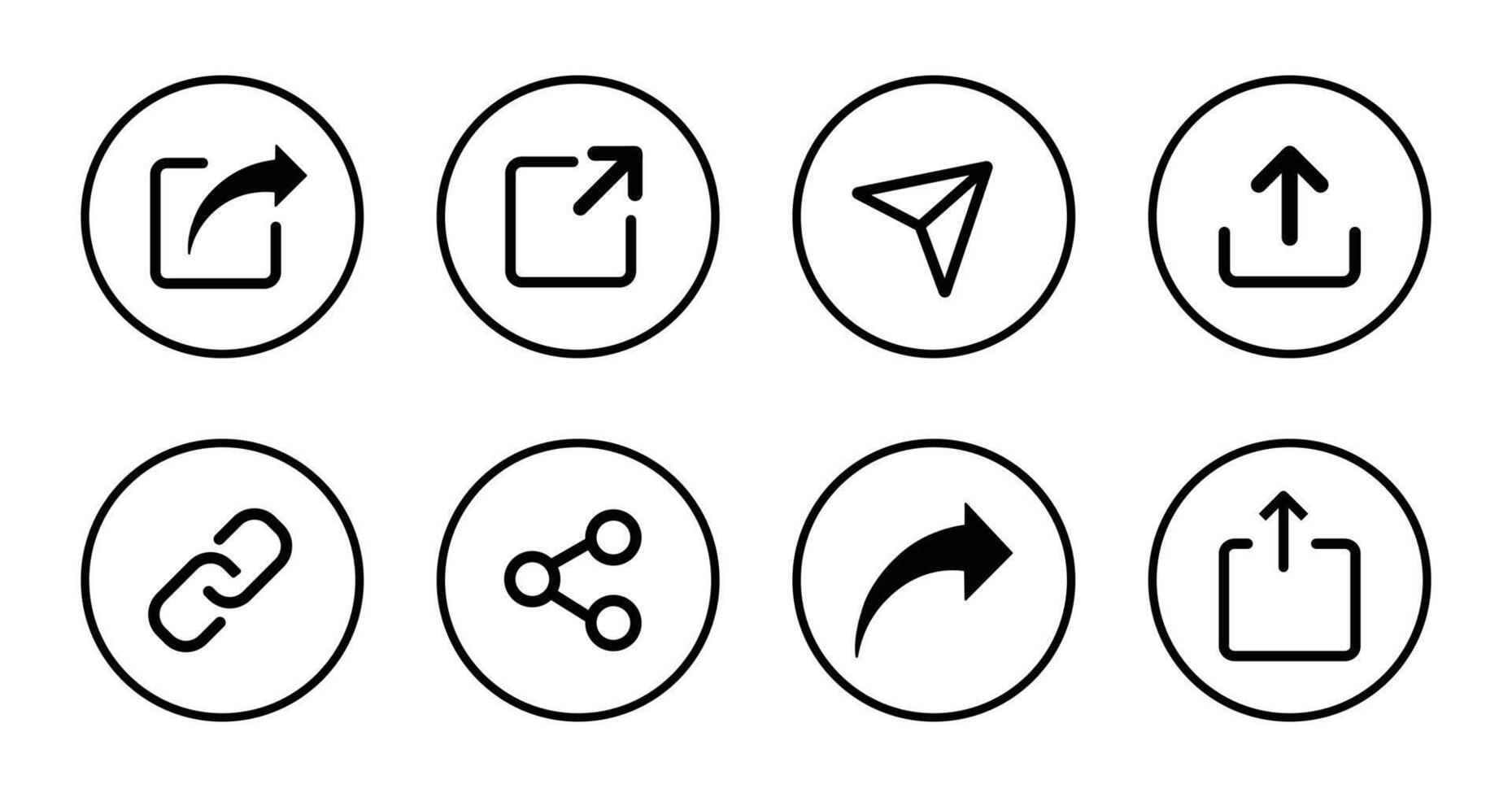 Share icon buttons set in outline design. Share icon set isolated on white background. Share icon button in line style. illustration. vector