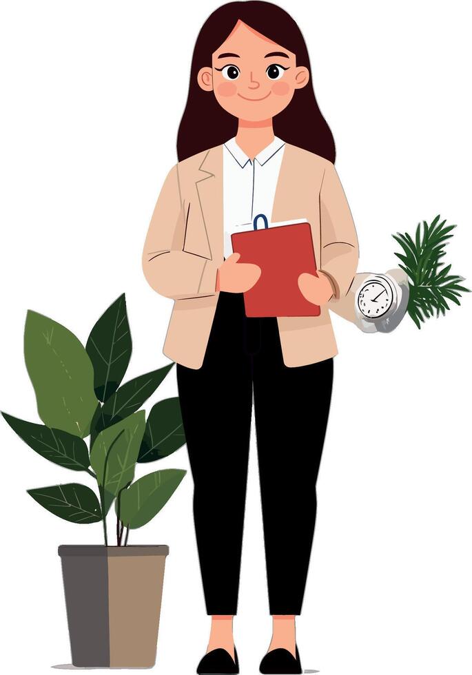 Professional business woman holding a clipboard in office setting vector