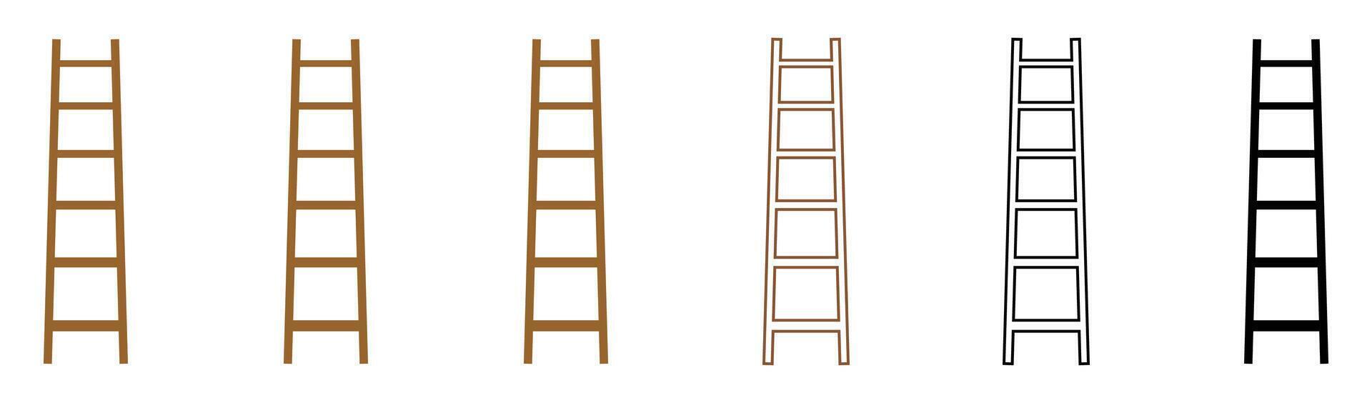 Set of wooden ladders step icon. Set of various ladders. Brown and black ladder isolated on white background. Step ladder icons set simple graphic design. illustration. vector
