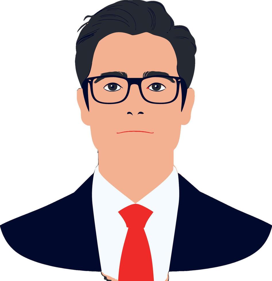 Professional male portrait with glasses and red tie illustration vector
