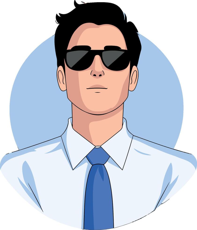 Businessman wearing sunglasses illustration with blue tie vector
