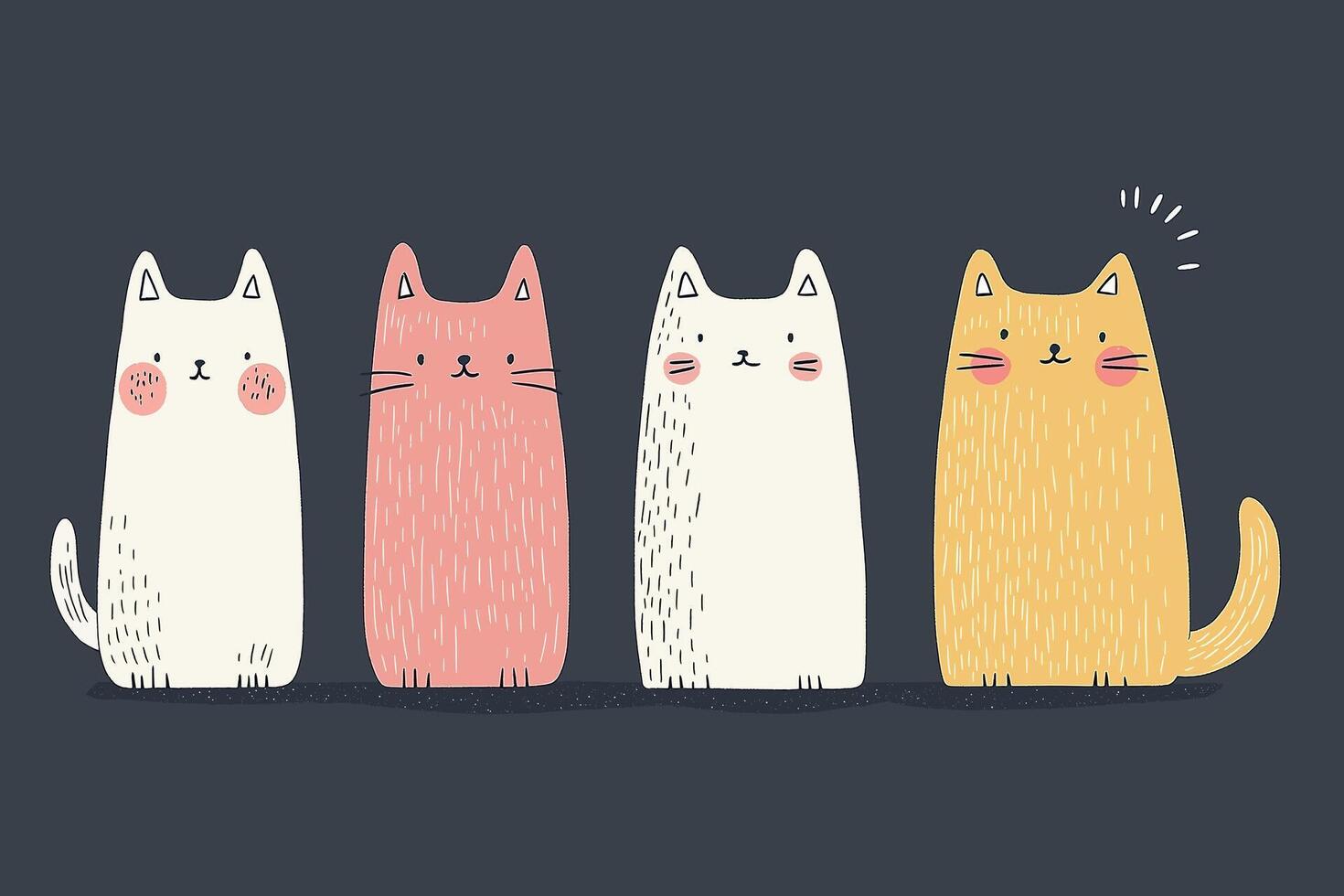 Cute and playful illustration of four colorful cats vector