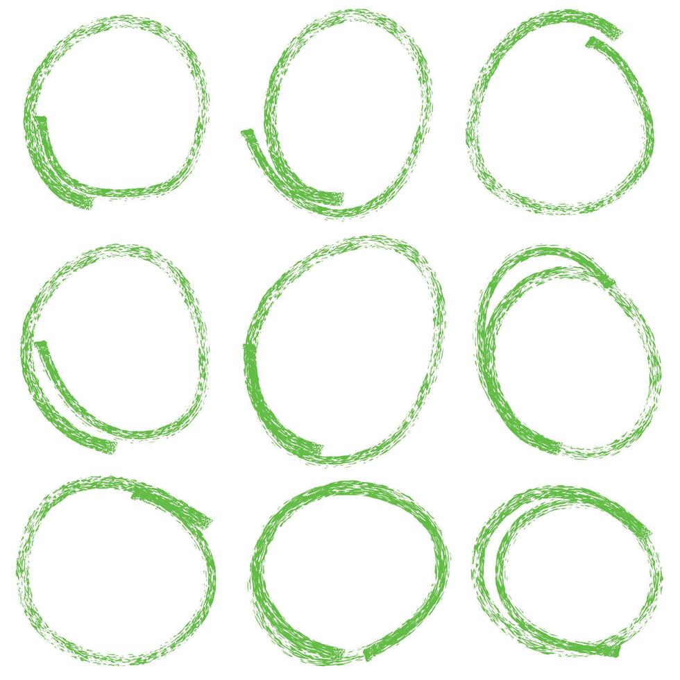 Set of hand drawn green circle highlighter, design element, grunge round shape vector
