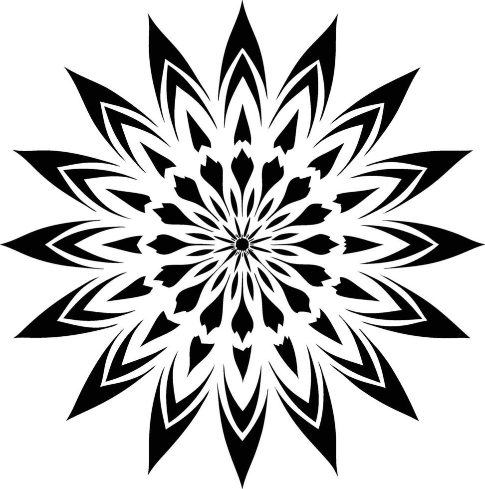 A black and white flower design with a central star vector