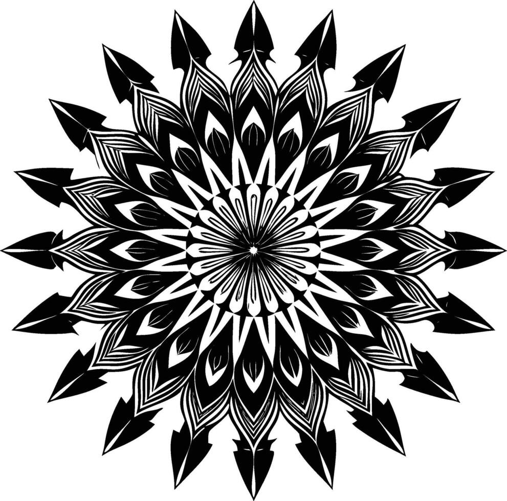 A black and white design with a flower in the center vector