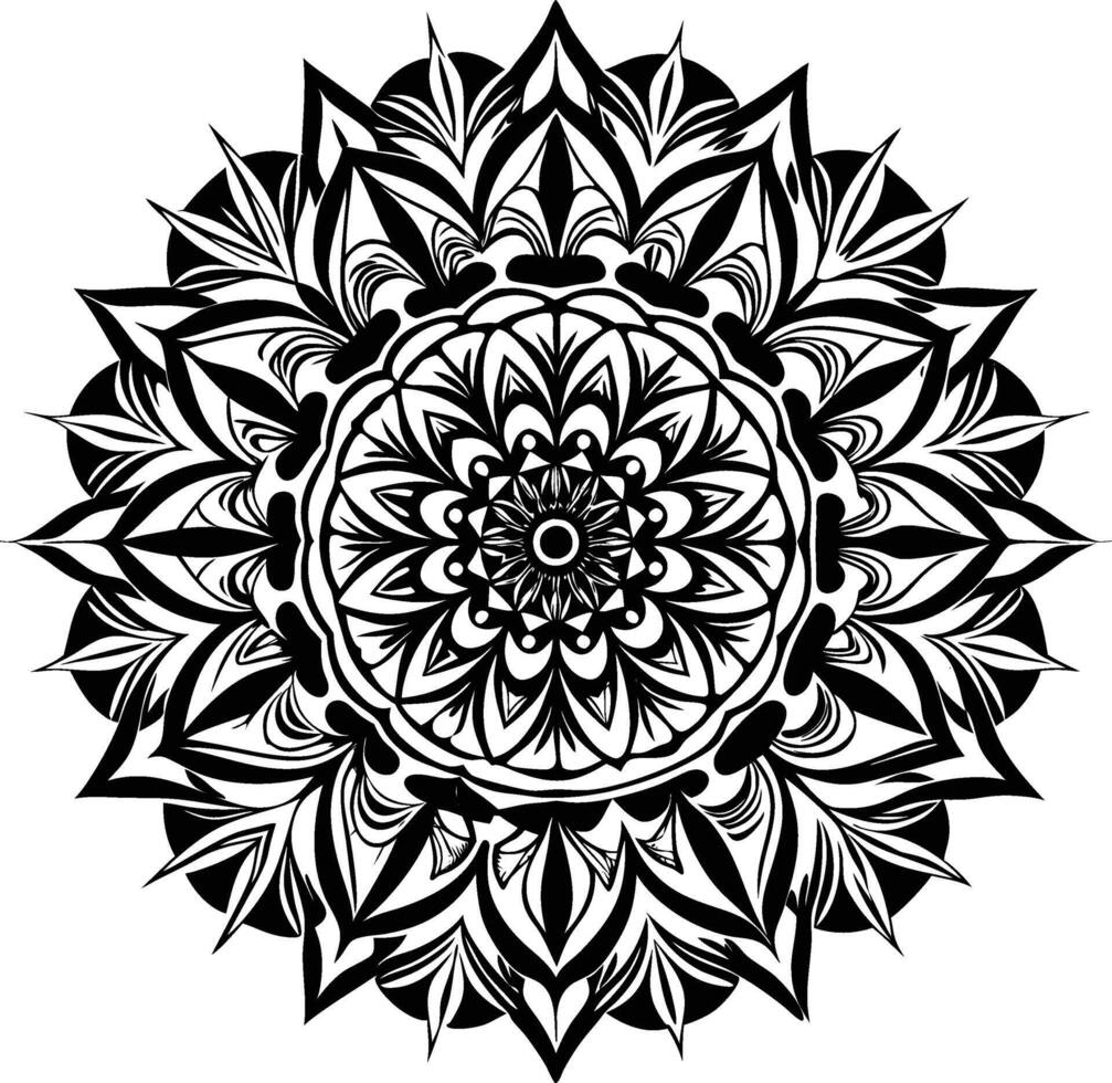 A black and white mandal design with a circular pattern vector