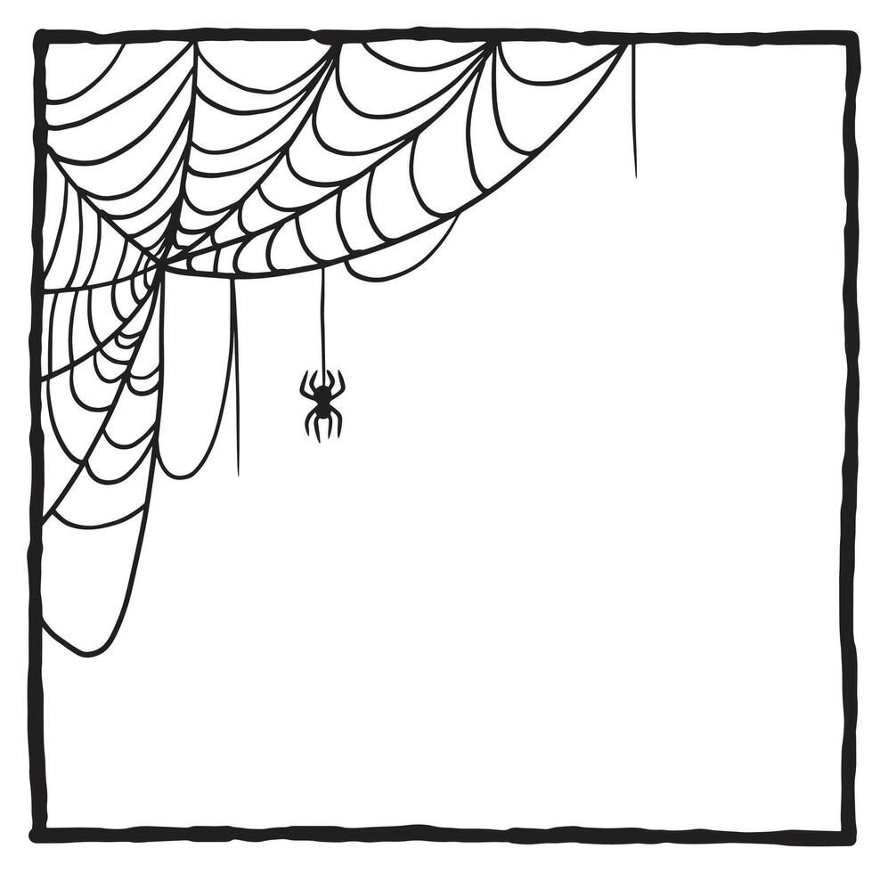 Frame with many spider webs wrapped around it. Halloween poster with scary and spooky design. vector