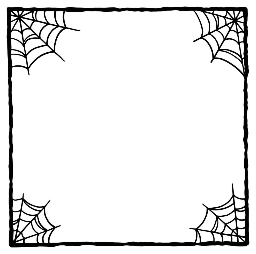 Spider web are at the four corners of the square frame. Halloween poster with scary and spooky design. vector