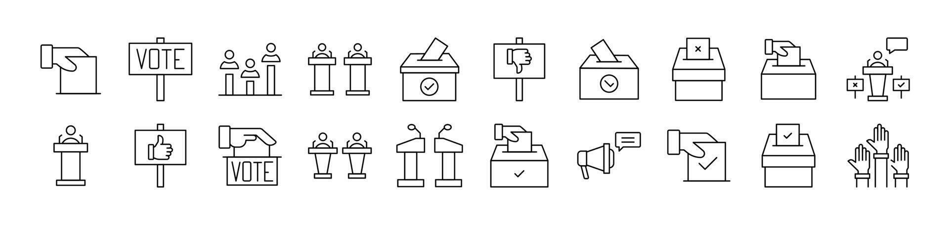 Collection of Signs of Election Drawn with Thin Line for apps, web sites, banners, infographics and other types of design vector