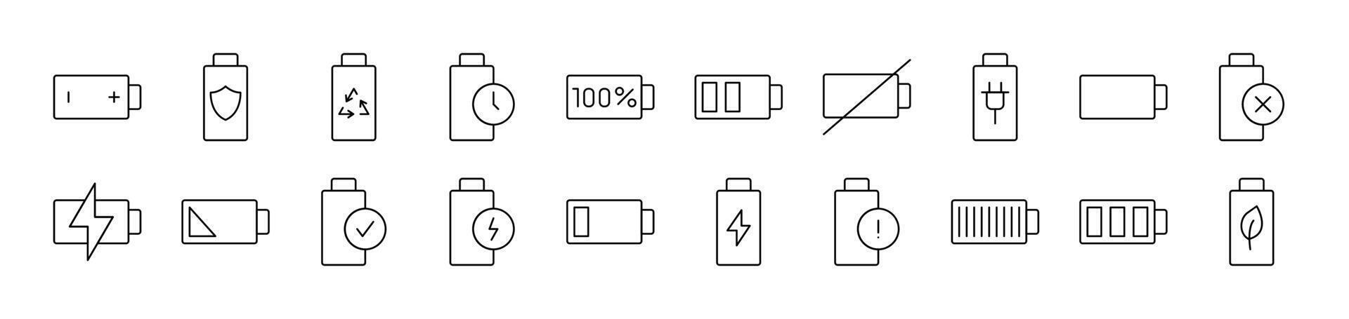 Batteries Related Line Icon Collection. Editable Stroke. Perfect for Infographics, Articles, Books, Flyers, Banners vector