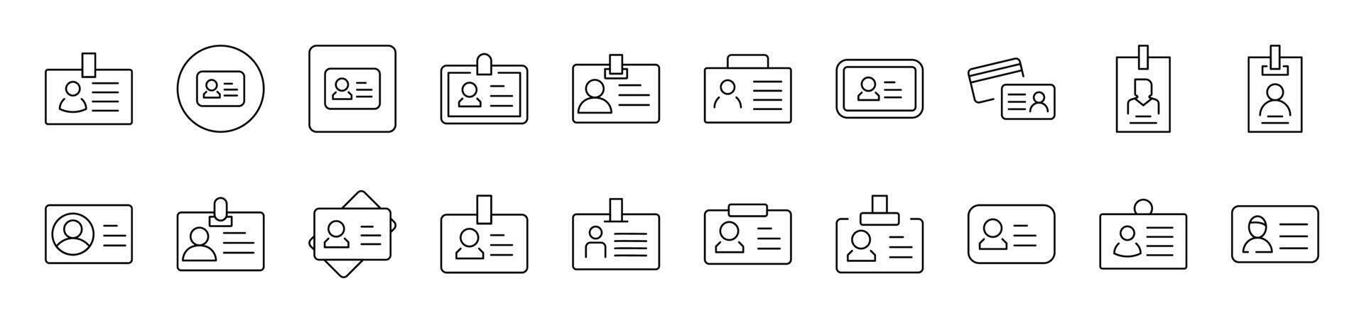 Employee ID Badge Outline Sign Collection. Editable Stroke. Perfect for Infographics, Articles, Books, Flyers, Banners vector