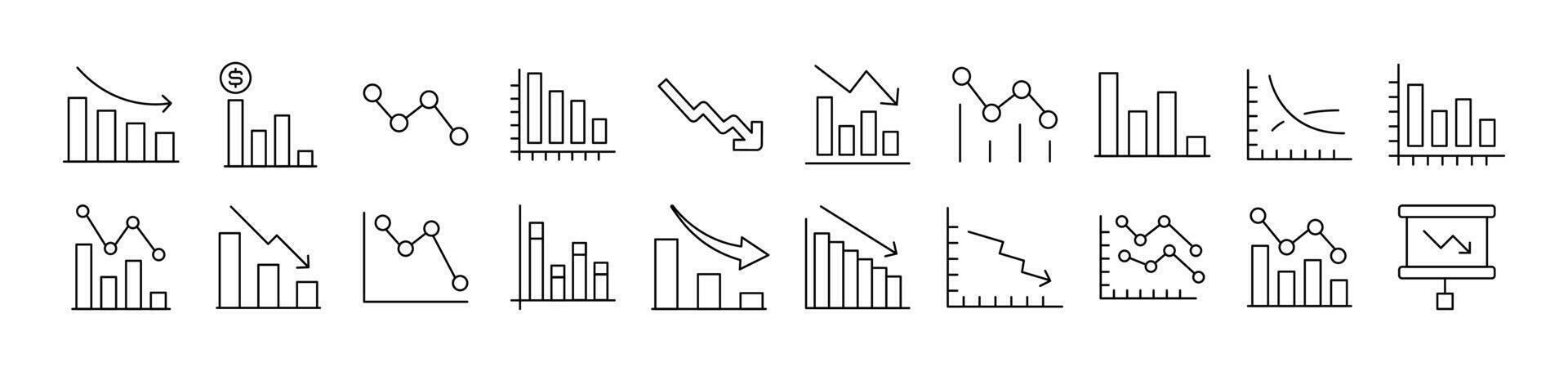 Collection of Outline Symbols of Arrow Down by Progress Bar Drawn with Thin Line for apps, web sites, banners, infographics and other types of design vector