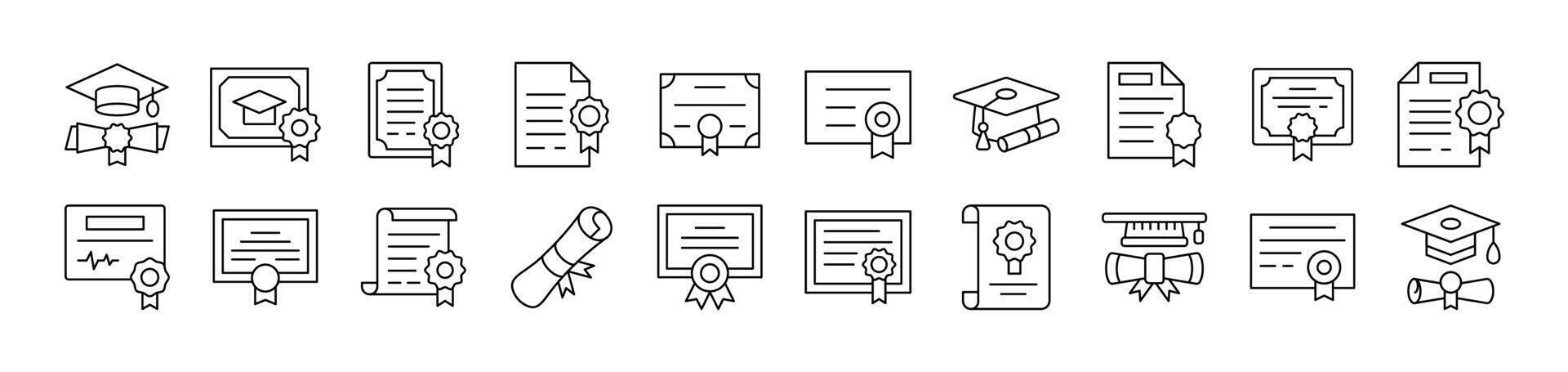Collection of Icons of Diploma and Certificate Drawn with Thin Line for apps, web sites, banners, infographics and other types of design vector