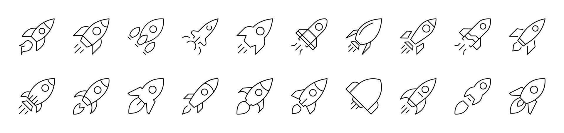 Spaceship Outline Icon Collection. Editable Stroke. Perfect for Infographics, Articles, Books, Flyers, Banners vector