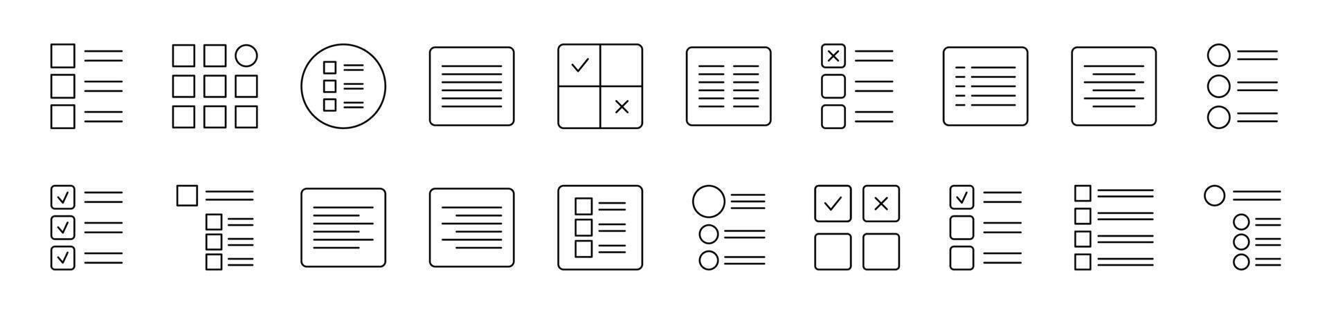 Menu and List in Interface Outline Icon Collection. Editable Stroke. Perfect for Infographics, Articles, Books, Flyers, Banners vector
