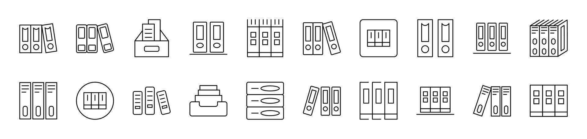 Shelved Documents Outline Picture Collection. Editable Stroke. Perfect for Infographics, Articles, Books, Flyers, Banners vector