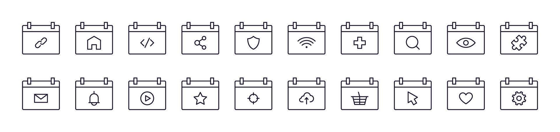 Ring, Link, Envelope, House etc on Web Page Related Line Icon Collection. Editable Stroke. Perfect for Infographics, Articles, Books, Flyers, Banners vector
