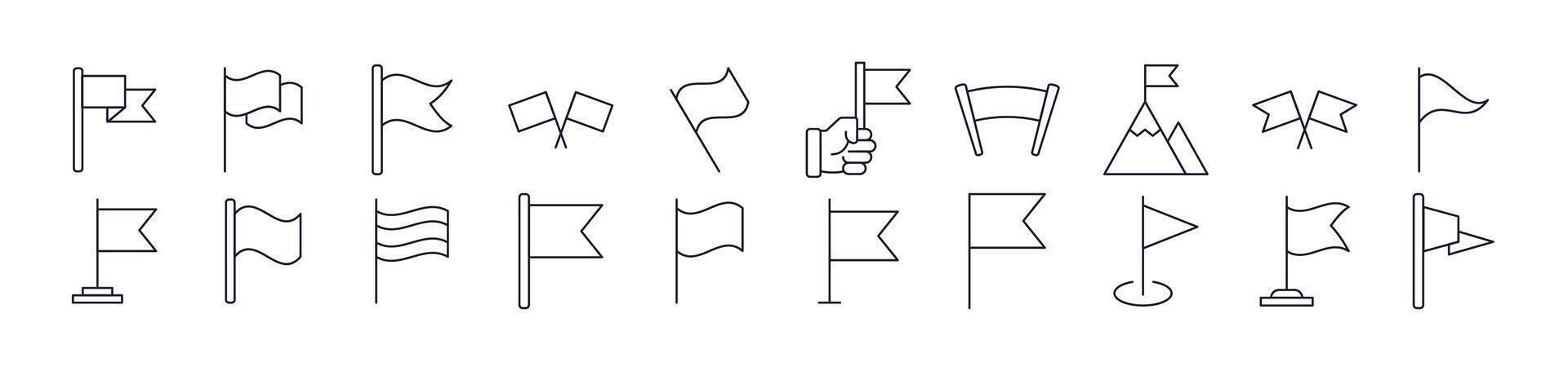 Collection of Outline Symbols of Flag Drawn with Thin Line for apps, web sites, banners, infographics and other types of design vector