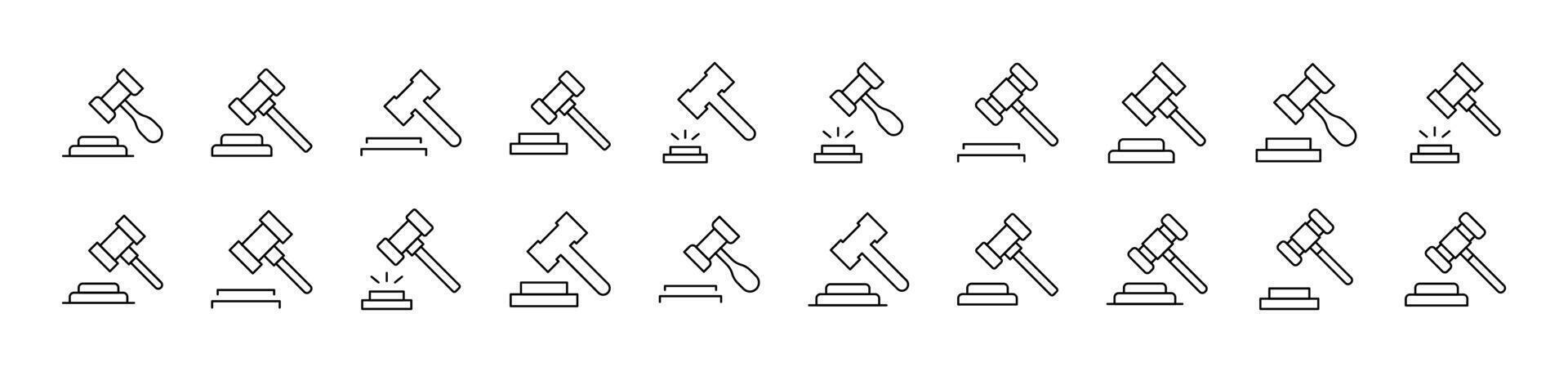 Judicial Gavel Outline Icon Collection. Editable Stroke. Perfect for Infographics, Articles, Books, Flyers, Banners vector