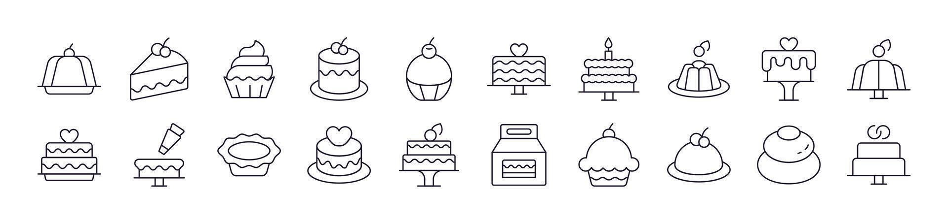 Cakes and Pastries Outline Icon Collection. Editable Stroke. Perfect for Infographics, Articles, Books, Flyers, Banners vector