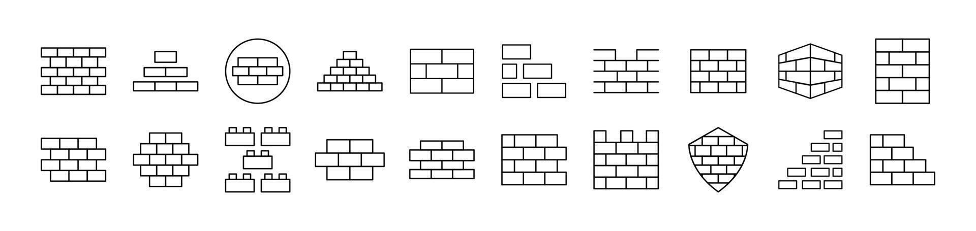 Brick Wall Outline Icon Collection. Editable Stroke. Perfect for Infographics, Articles, Books, Flyers, Banners vector