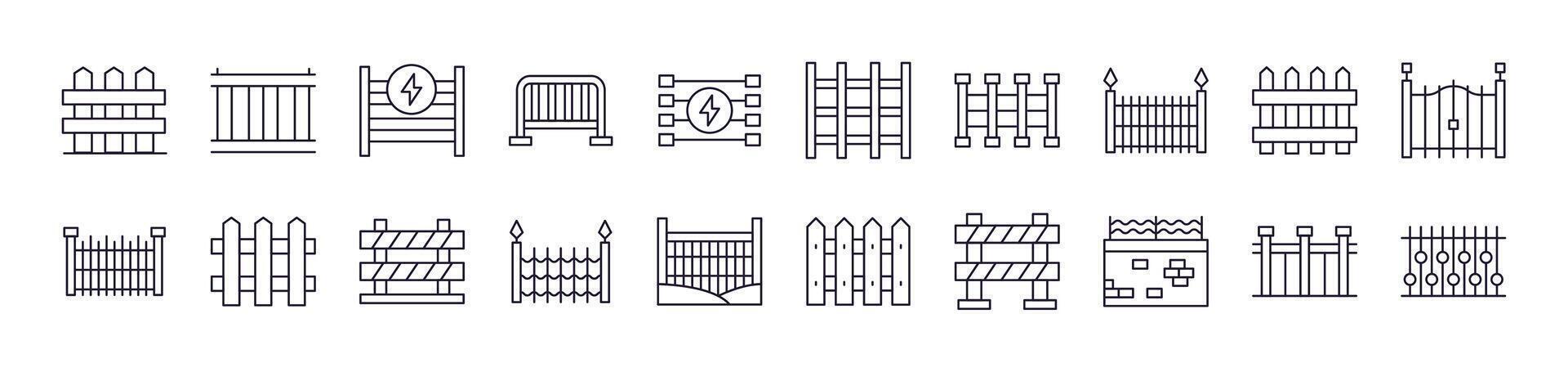 Collection of Outline Signs of Fence Drawn with Thin Line for apps, web sites, banners, infographics and other types of design vector