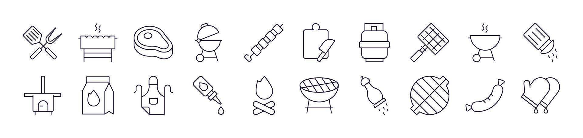 Barbeque Outline Sign Collection. Editable Stroke. Perfect for Infographics, Articles, Books, Flyers, Banners vector