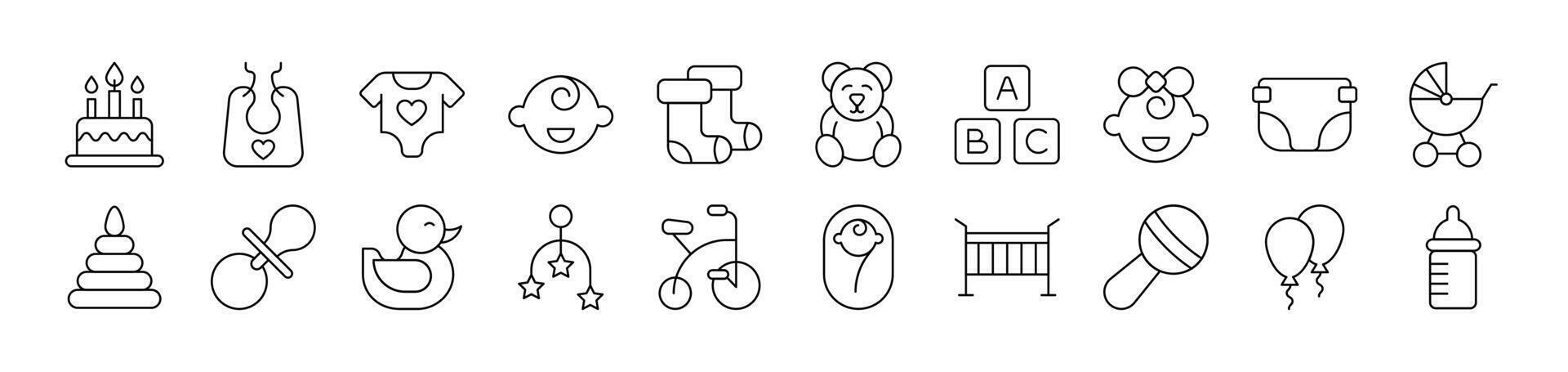 Childhood Related Line Icon Collection. Editable Stroke. Perfect for Infographics, Articles, Books, Flyers, Banners vector