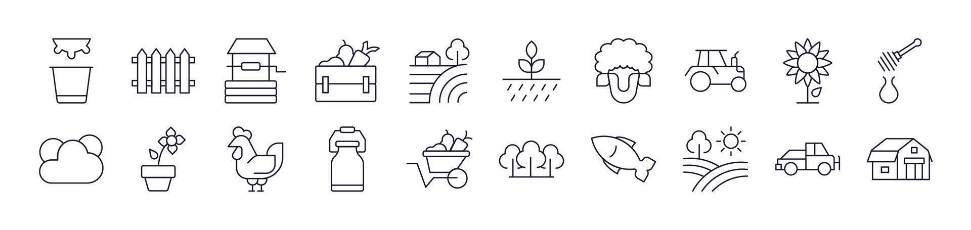 Collection of Outline Signs of Field, Farm, Garden Drawn with Thin Line for apps, web sites, banners, infographics and other types of design vector