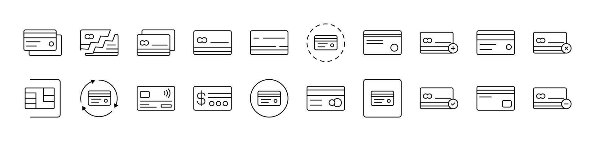 Credit or Debit Cards Outline Icon Collection. Editable Stroke. Perfect for Infographics, Articles, Books, Flyers, Banners vector