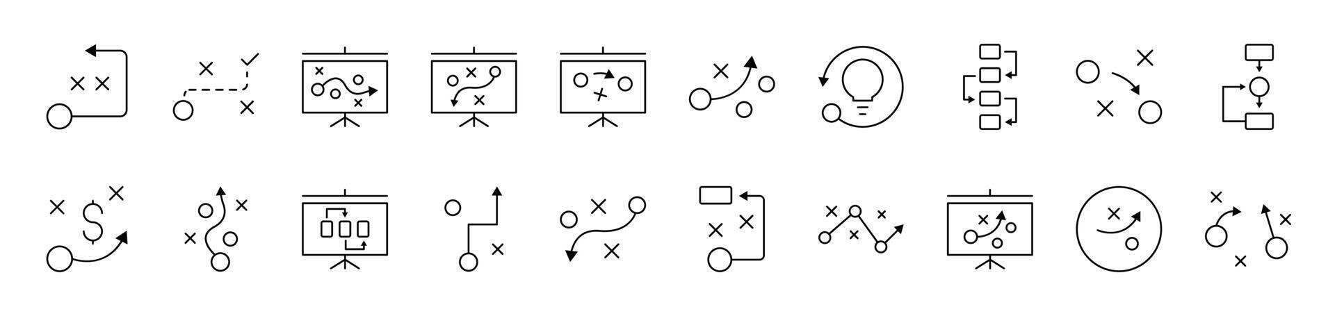 Algorithm, Scheme and Infographics Outline Sign Collection. Editable Stroke. Perfect for Infographics, Articles, Books, Flyers, Banners vector