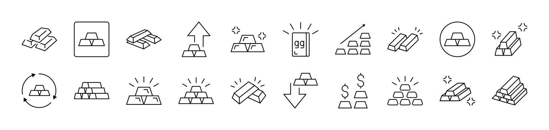 Gold Bars Outline Picture Collection. Editable Stroke. Perfect for Infographics, Articles, Books, Flyers, Banners vector
