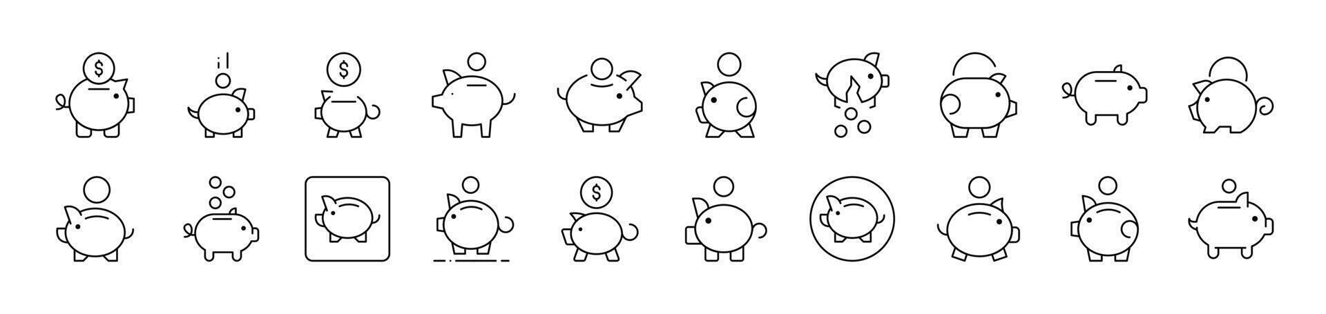 Piggy Bank Picture Collection. Editable Stroke. Perfect for Infographics, Articles, Books, Flyers, Banners vector
