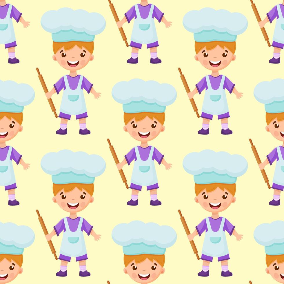 Seamless pattern of chef illustration on isolated background. Pattern baker boy. Seamless pattern of cook illustration of a boy on background. vector