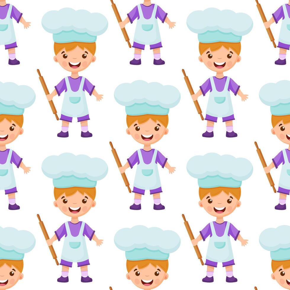 Seamless pattern of chef illustration on isolated background. Pattern baker boy. Seamless pattern of cook illustration of a boy on background. vector