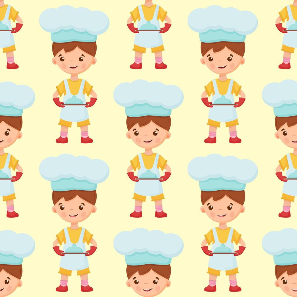 Seamless pattern of chef illustration on isolated background. Pattern baker boy. Seamless pattern of cook illustration of a boy on background. vector