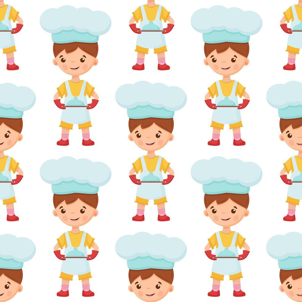 Seamless pattern of chef illustration on isolated background. Pattern baker boy. Seamless pattern of cook illustration of a boy on background. vector