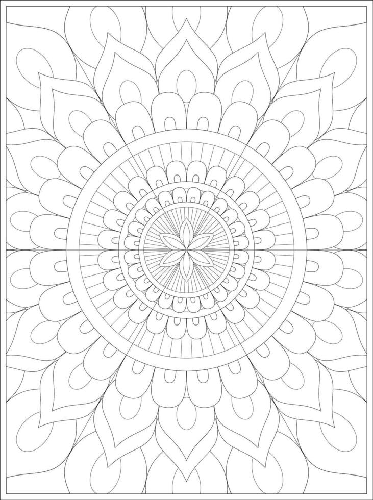 A coloring page with a large flower design vector